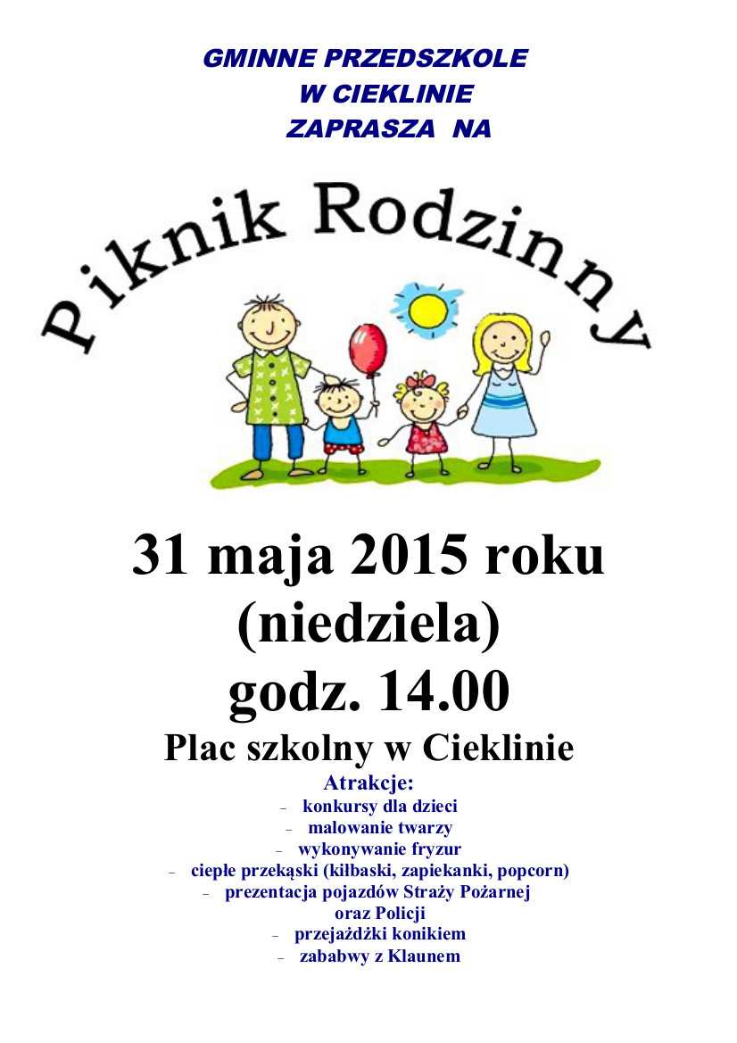 Zaproszenie na Piknik Rodzinny Zaproszenie na Piknik Rodzinny